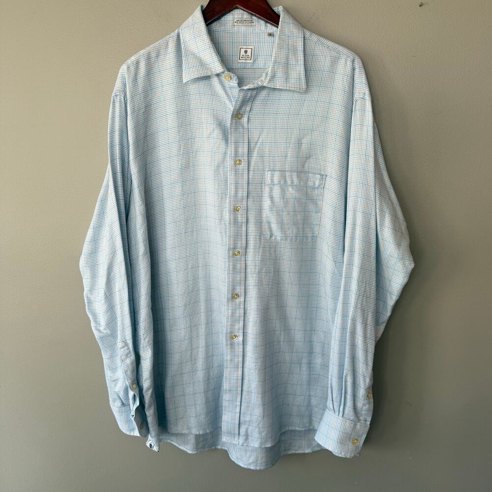 Peter Millar Mens Button Down Shirt Powder Blue Plaid Cotton Sz XL Easter Spring